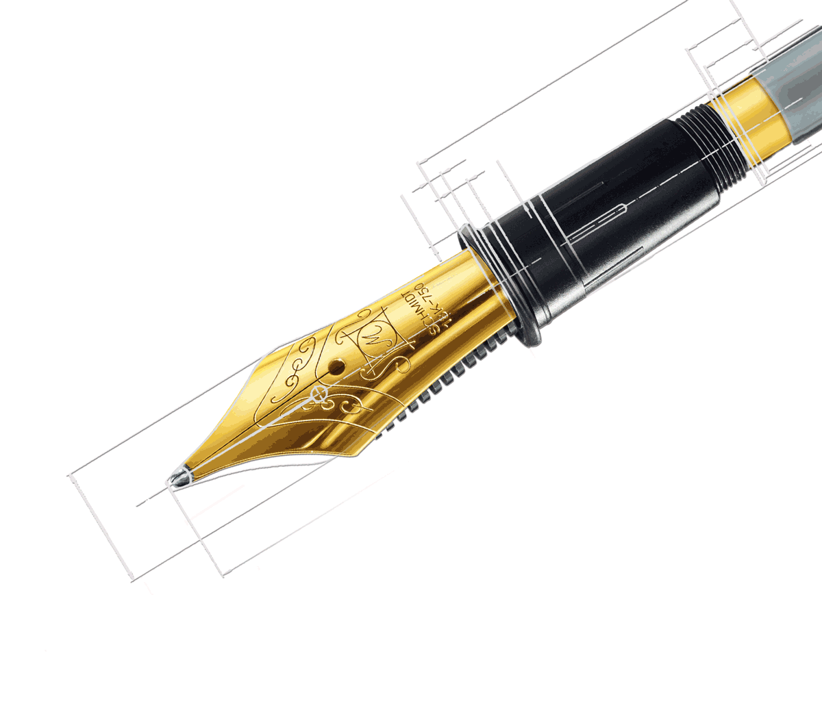 Fountain pen nib for soft writing with ink