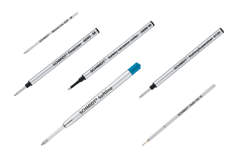 Refills for ballpoint pens with paste or ink for a clean typeface